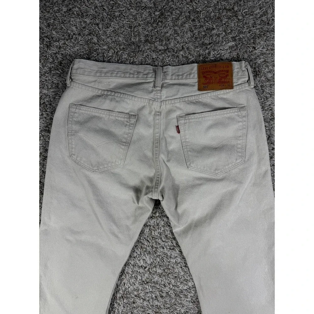 Levi's 501 Distressed Patchwork Denim Light Gray Jeans Men's Size 34x32